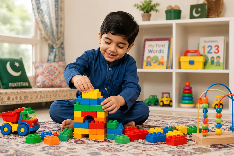 Toddler playing with preschool toys